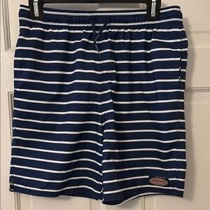 Vineyard Vines Men's Navy and White Striped Swim Shorts